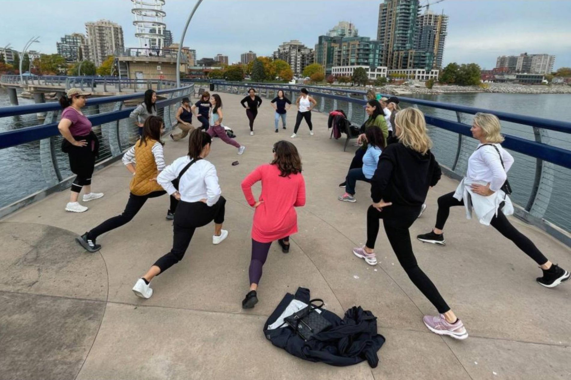 hsc parents doing stretches hamilton pier