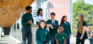 student group photo on hallway