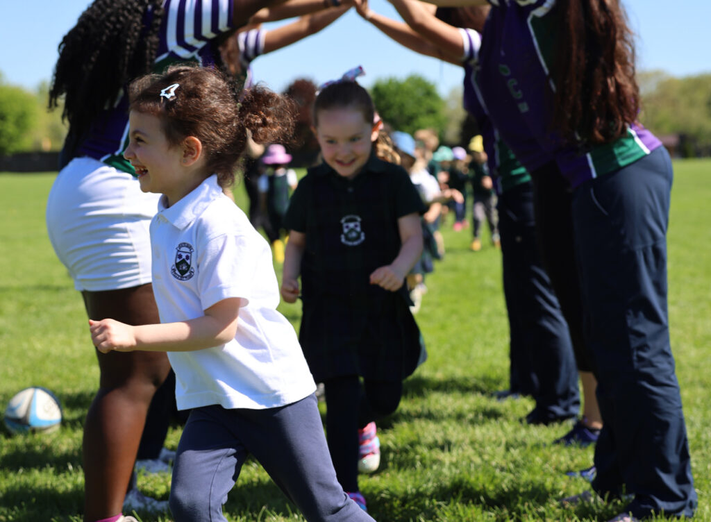 students playing outside